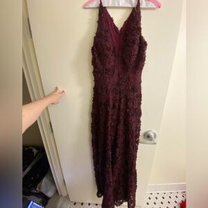 XSCAPE formal maroon lace flower overlay dress